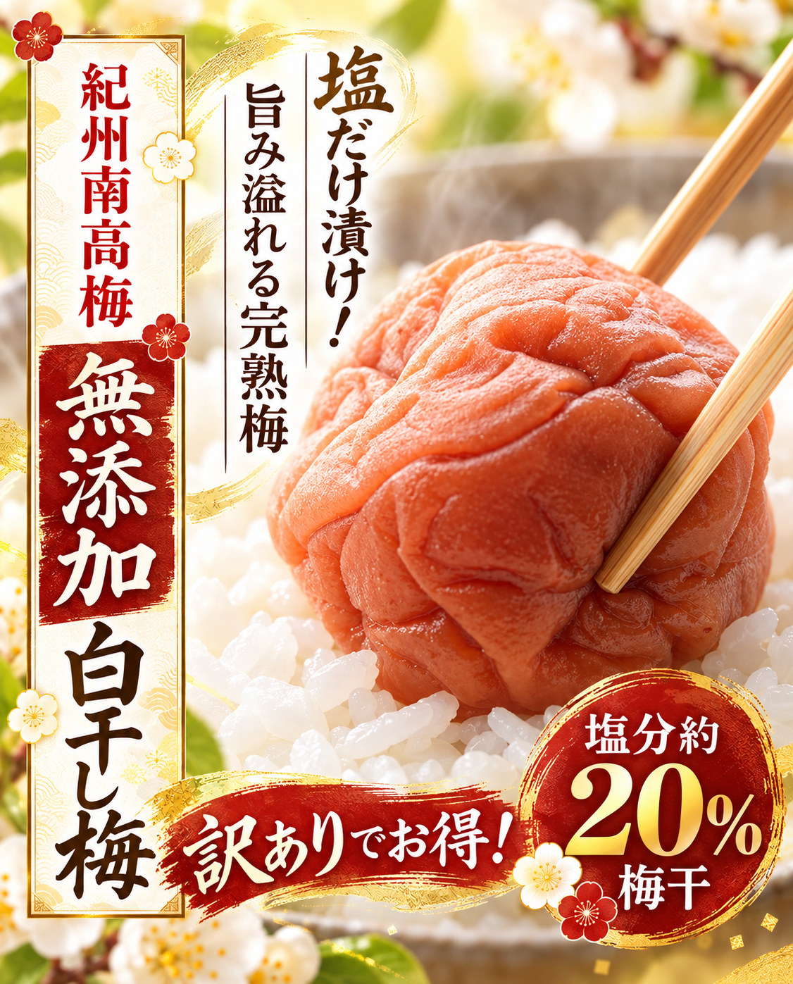 紀州南高梅 無添加 白干し梅 400g×２